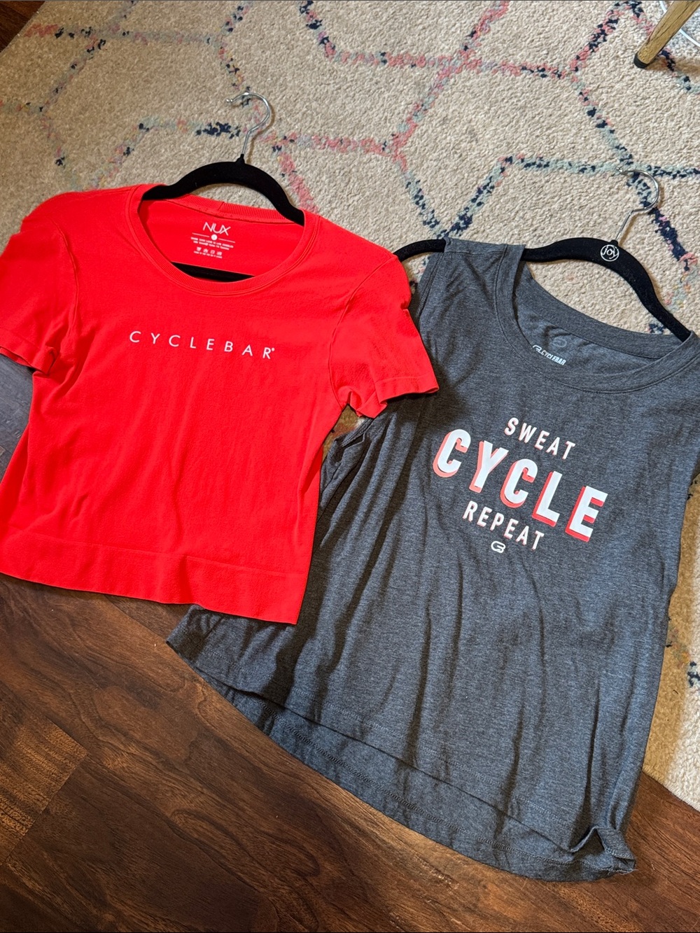 Cyclebar Red Crop Tee and Gray 'Sweat Cycle Repeat' Tank - 2 for 1